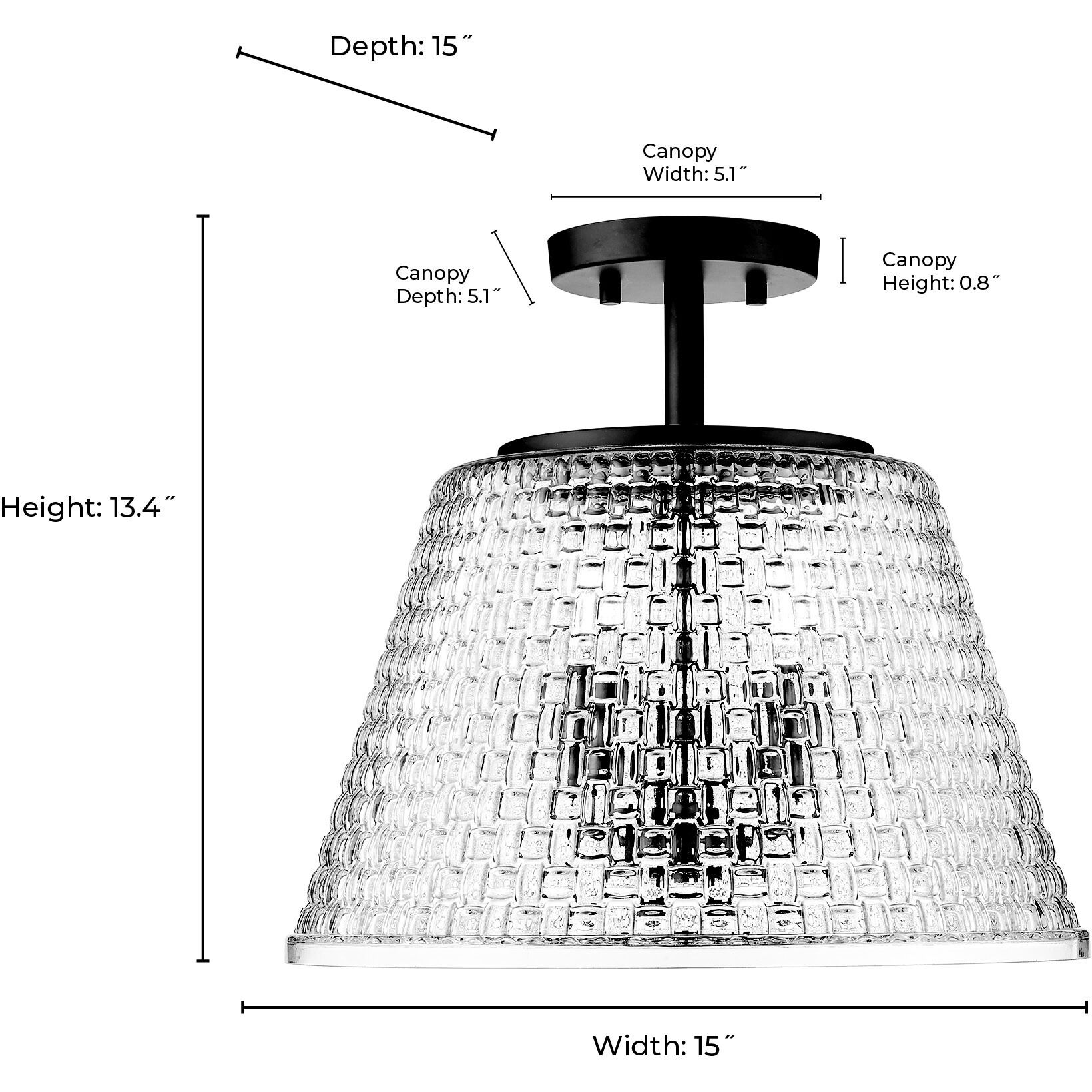 Saben 3 Light 15 inch Matte Black Semi-Flush Mount Ceiling Light